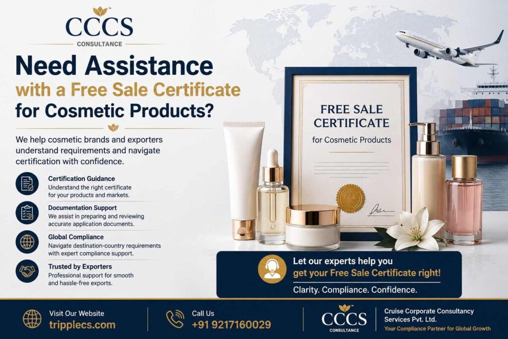 Need Assistance with a Free Sale Certificate for Cosmetic Products